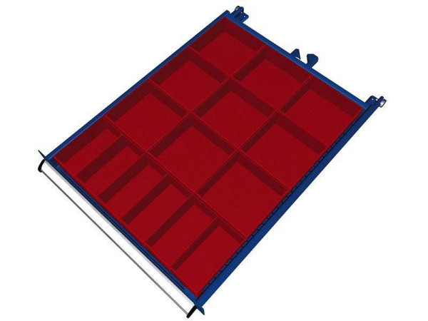 Kit de matériel de séparation KLW pour tiroirs à partir d'une hauteur de compartiment 75 mm (hauteur de caisse 52 mm) dans une armoire SEB, taille d'armoire 572 x 750 mm L x P, SEB-B10-052