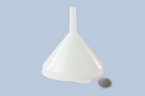 Entonnoir DENIOS en plastique, diamètre 208 mm, avec boucle de suspension, bord de trop-plein et tamis, lot de 10, 308409