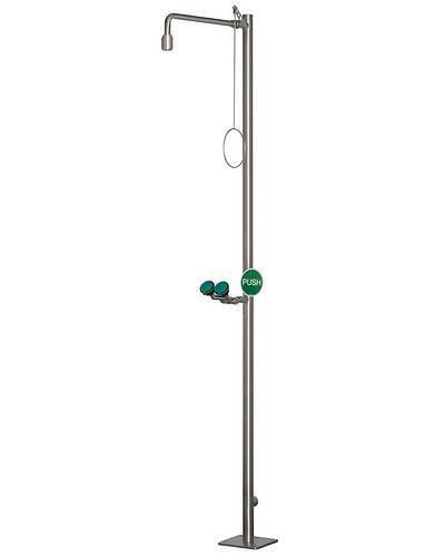 Douche d'urgence corporelle DENIOS avec douche oculaire, polie, 250-084