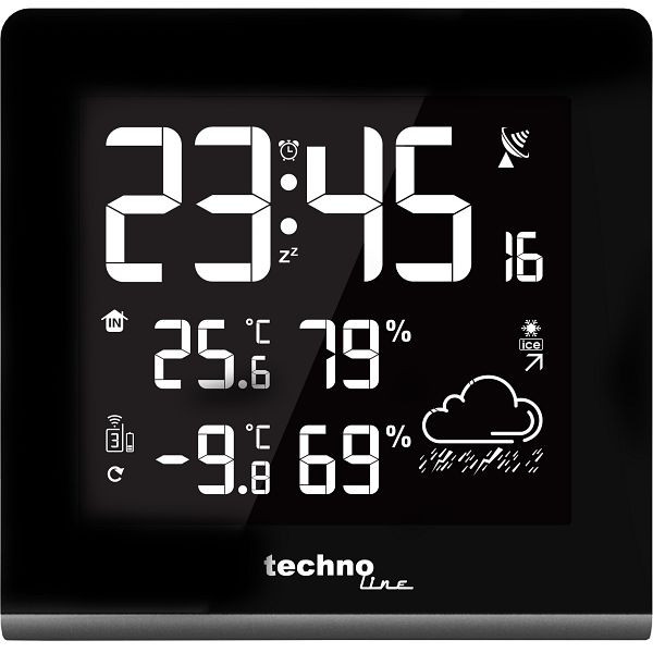 Station météo Technoline, radio-réveil DCF-77 avec possibilité de réglage manuel, dimensions : 165 x 170 x 26 mm, WS 9065