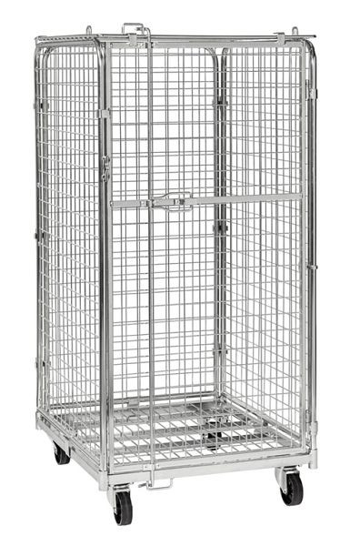 Conteneur de sécurité Kongamek 795 x 715 x 1505 mm, galvanisé, 2 roulettes fixes 2 roulettes pivotantes, KM1215