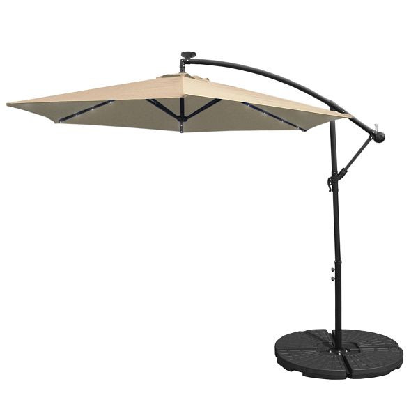 Parasol déporté LED Monster 300 cm avec pied en éventail, beige, 210108
