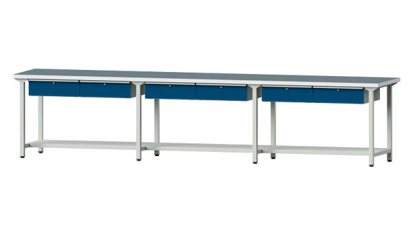 Bancs de travail ANKE table de travail, modèle 205, 4050 x 800 x 890 mm, RAL 7035/5010, UBP 40 mm, 401.557