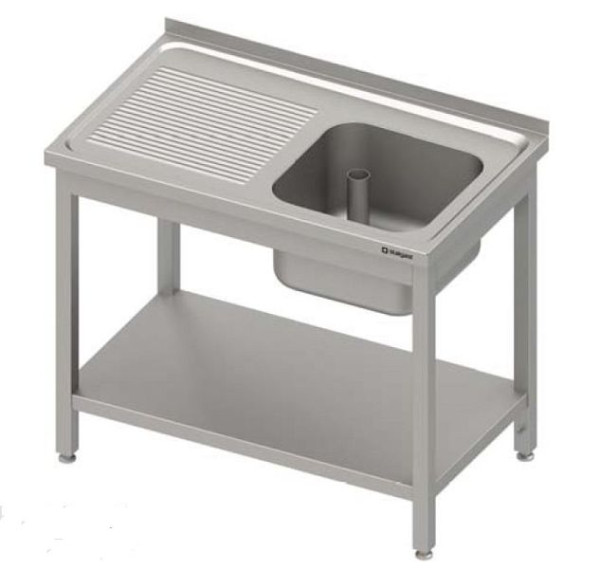 Meuble évier Stalgast avec socle 1000x600x850 mm, avec vasque à droite, avec dosseret, soudé, VST10621RA