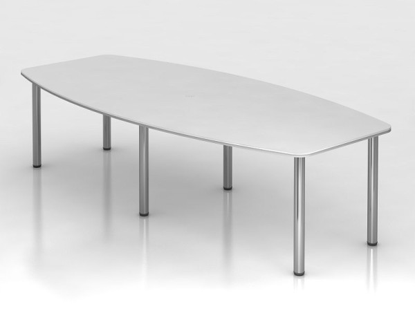 Table de conférence Hammerbacher 280cm/6 pieds chromés blanc, forme tonneau, VKT28C/W/C