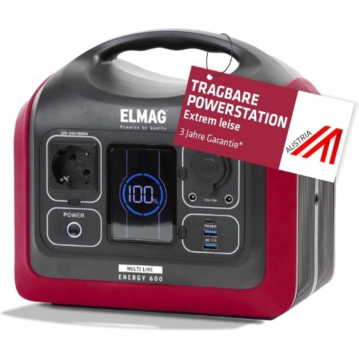 Centrale électrique portable ELMAG ENERGY 600, 600W, batterie LiFEPO4 de 595Wh, 52901