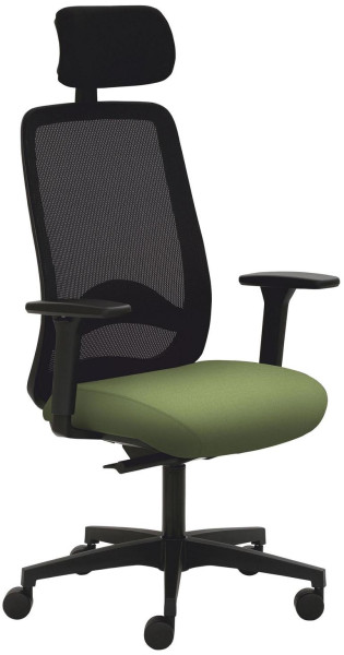 Chaise pivotante Mayer Sitzmöbel , piètement en plastique, accoudoirs 3D, appui-tête rembourré, dossier en résille, vert fougère, 2228_AV3D_KS_SYM+_30613