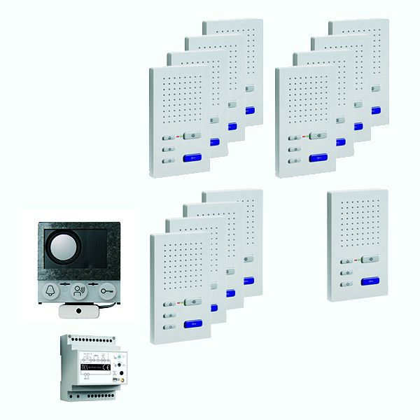 TCS audio : pack installation pour 13 logements, avec haut-parleur intégré ASI12000 + 13x haut-parleur mains libres ISW3030 + boîtier de commande BVS20, PAIF130/004