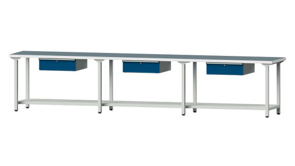 Bancs de travail ANKE table de travail, modèle 103, 4050 x 700 x 840 mm, RAL 7035/5010, UBP 40 mm, 400.540