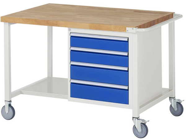 Etabli mobile RAU série 8000, 4 x tiroirs, étagère, 1250x880x900 mm, 05-8162A6-129B4S.11