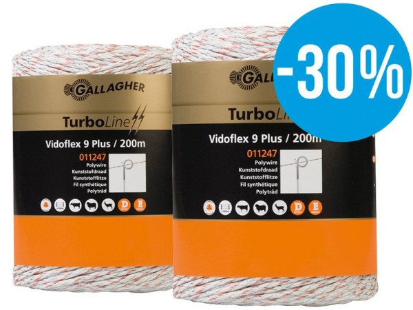 Gallagher Duopack Vidoflex 9 TurboLine Plus 2x200m fil en plastique blanc, 069316