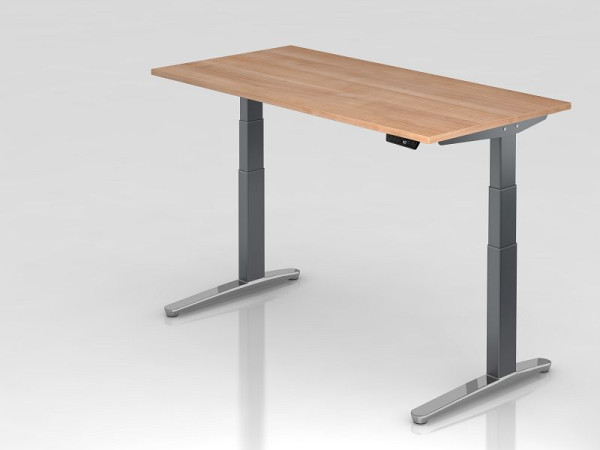 Bureau assis-debout électrique Hammerbacher 160x80cm noyer/graphite, poli, forme rectangulaire, VXBHM16/N/GC