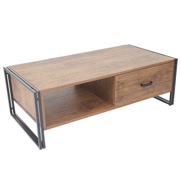 Table basse Mendler HWC-A27, table d'appoint table de salon, 41x120x60cm structure 3D, métal MDF, aspect chêne sauvage, 57035+57394