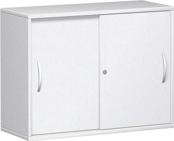 Armoire à portes coulissantes geramöbel avec panneau central, 2 étagères décoratives, avec pieds réglables, verrouillable, 1000x425x720, blanc/blanc, N-10S7210-WW