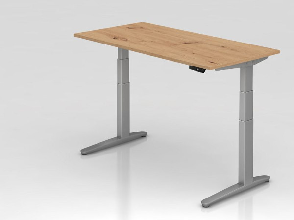 Bureau Hammerbacher XBHM16, 160 x 80 cm, plateau : chêne noueux, épaisseur 25 mm, chant épais en ABS, forme rectangulaire, argent, VXBHM16/R/SS