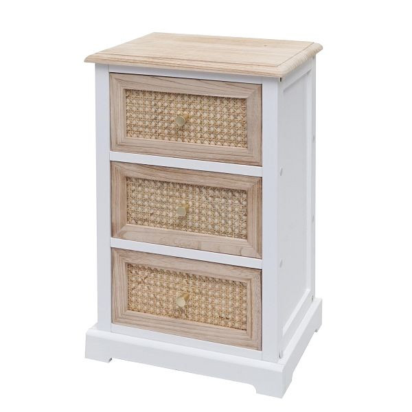Commode Mendler HWC-K87, armoire à tiroirs, bois rotin 63x40x28cm, blanc, couleur naturelle, 97675