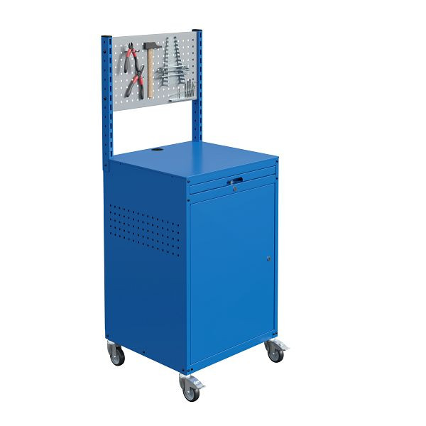 SOFAME meuble mobile MODULINFO L695 x P 660 x H 1005 mm avec plaque perforée, bleu ciel RAL 5015, W040010036BIGC
