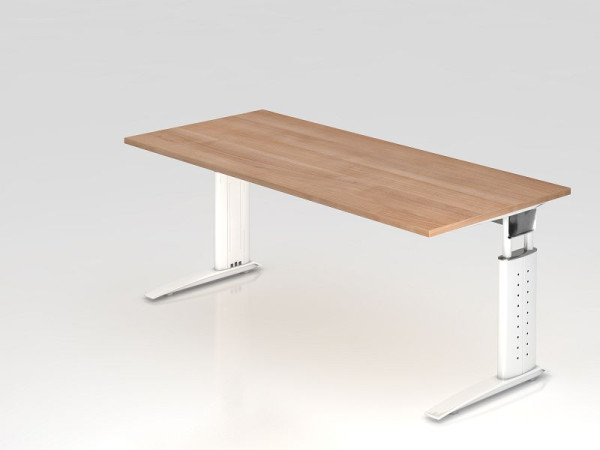 Bureau Hammerbacher pied C 180x80cm noyer/blanc, hauteur de travail 68-86 cm réglable, VUS19/N/W
