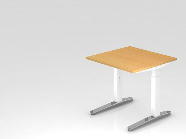 Bureau Hammerbacher pied C 80x80cm hêtre/blanc, poli, forme rectangulaire, VXB08/6/WC