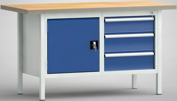 Etabli standard KLW, 1500 x 700 x 840 mm, avec plateau multiplex en hêtre, WS177N-1500M40-E1660