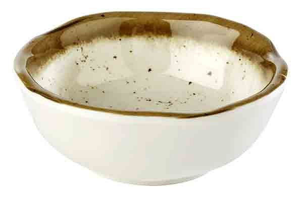 Bol APS -STONE ART-, Ø 8 cm, hauteur : 3 cm, 0,07 litre, mélamine, intérieur : décor, blanc, bord : marron, lot de 12, 84523