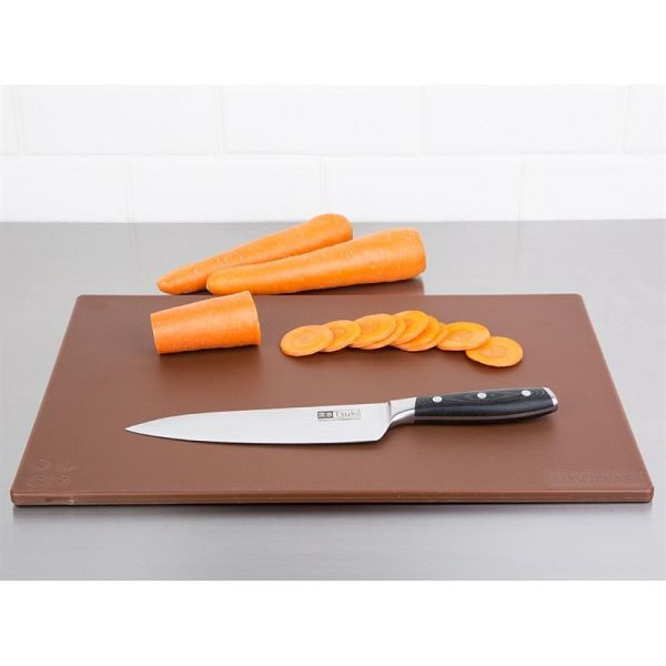Planche à découper Hygiplas antibactérien LDPE marron 450x300x10mm, HC857