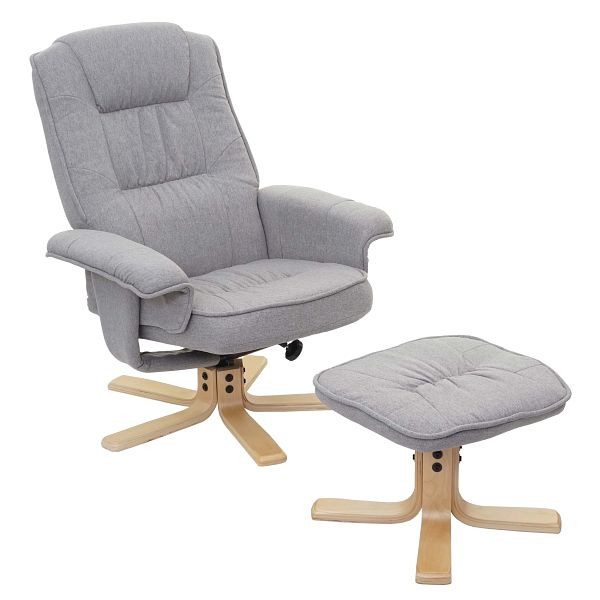 Chaise relax Mendler M56, Chaise TV Chaise TV avec tabouret, tissu/textile, gris clair, 74178