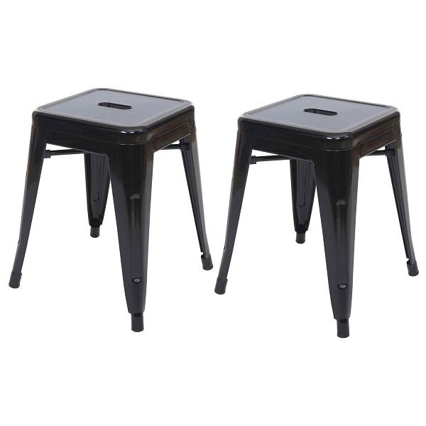 Mendler lot de 2 tabourets HWC-A73, tabouret tabouret en métal, design industriel en métal empilable, noir, 70804
