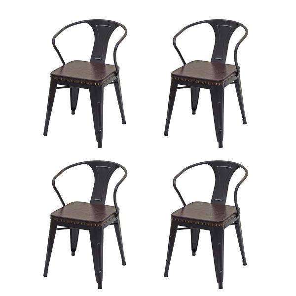 Mendler ensemble de 4 chaises de salle à manger HWC-H10d, chaise chaise de cuisine, Chesterfield métal imitation cuir Industrial Gastro, brun-noir, 72467