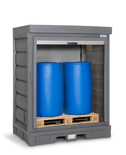 Dépôt de substances dangereuses DENIOS PolySafe D, avec volet roulant, pour 2 fûts de 200 litres chacun, 271-835