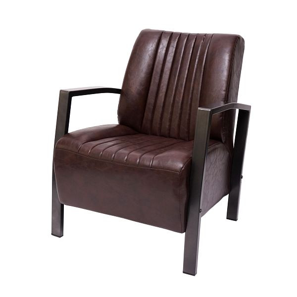Fauteuil Mendler HWC-H10, chaise longue, chaise rembourrée, chaise de relaxation, design industriel en métal, marron vintage, 72477
