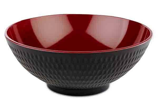 Bol APS -ASIA PLUS-, Ø 24 cm, hauteur : 9,5 cm, 2,2 litres, mélamine, intérieur : rouge, brillant, extérieur : noir, mat, 15421