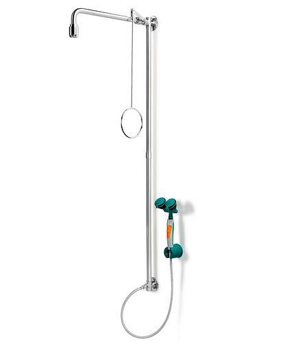 Douche de corps B-SAFETY avec douchette oculaire et 2 pommes de douche, acier inoxydable, montage mural, BR 864095, DVGW, 305303