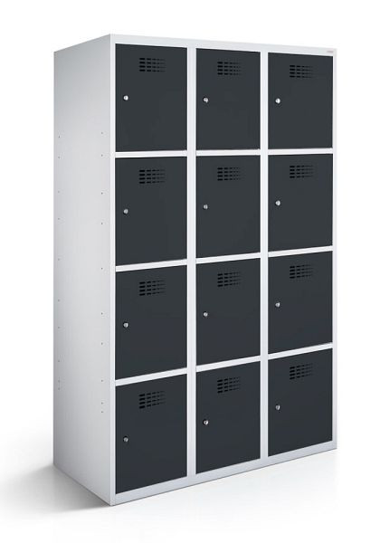 KEMMLIT armoire vestiaire 3 compartiments et 12 portes 30cm avec fond fermé, gris anthracite 7016, loquet tournant, 100650