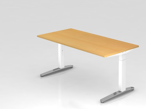 Bureau Hammerbacher pied C 160x80cm hêtre/blanc, poli, forme rectangulaire, VXB16/6/WC