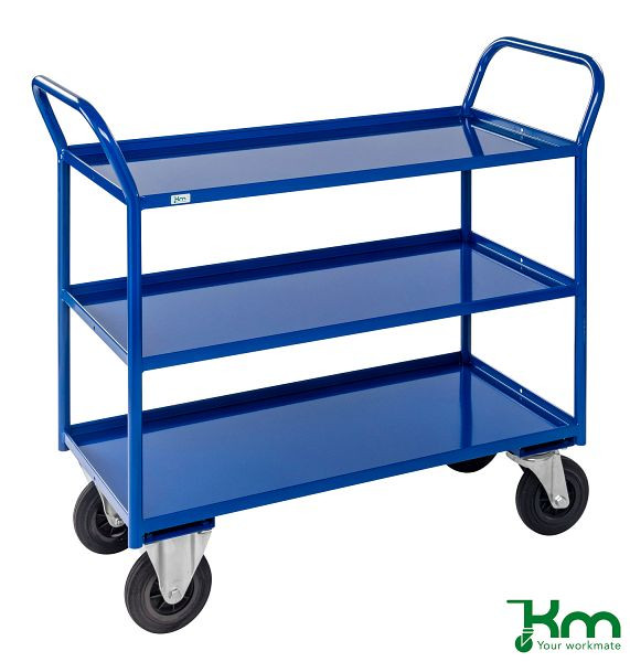 Kongamek 3 Étagères Chariot Étagère Entièrement Soudé 1080x450x1000mm Bleu 2 Fixe 2 Pivotant KM4134-B