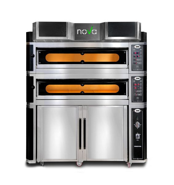 Four à pizza GMG Nova avec hotte et armoire de fermentation - isolation intérieure en laine de roche et brique réfractaire solide, 2x 8,0 kW 400V, PFN - 10570 - 2M