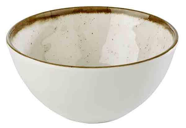 Bol APS -STONE ART-, Ø 15 cm, hauteur : 7,5 cm, 0,6 litre, mélamine, intérieur : décor, blanc, bord : marron, 84525