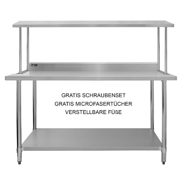 Table de travail et étagère pour restauration KuKoo, acier inoxydable 180 cm, 26991