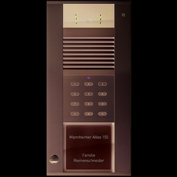 Station extérieure vidéo TCS IP série AVD IP avec 1 bouton de sonnette (aligné à gauche) et bloc numérique intégré, AP argent, AVD97010-0010