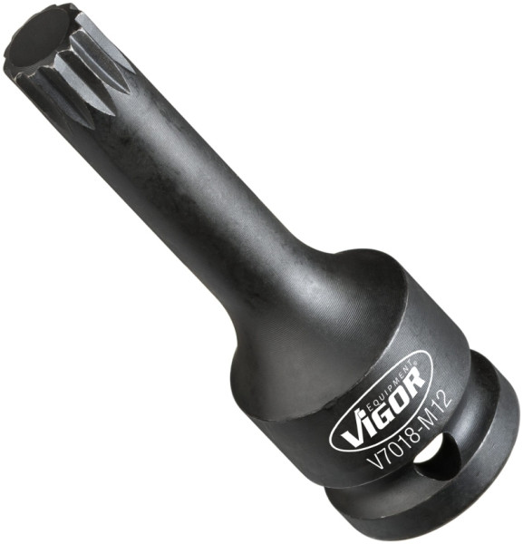 Embout de tournevis pour clé à chocs VIGOR, carré creux 12,5 mm (1/2 pouce), profil cannelé interne XZN, M12, V7018-M12