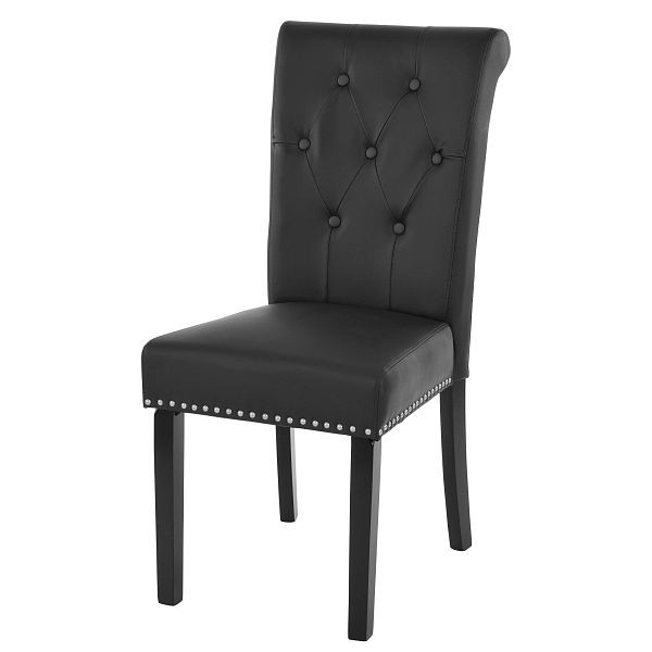 Mendler Lot de 2 chaises de salle à manger Chesterfield II, chaise chaise de cuisine, rivets, simili cuir, noir, pieds foncés, 38297