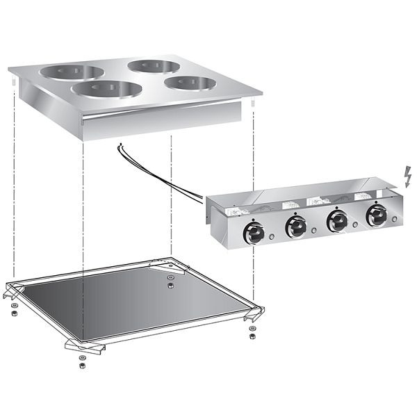 Cuisinière électrique encastrable Gastro-Inox, 4 plaques de cuisson, 60cm avec boîtier de connexion, 160.508