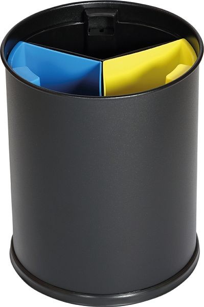 Orgavente Corbeilles de tri sélectif 13 litres de métal revêtu, 3 litres de PP, Seau noir, seaux intérieurs colorés, HxØ 300x255 mm, WB-1251-BLA