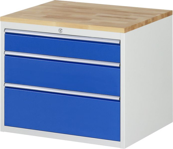 Armoire à tiroirs RAU série 7000, L770xP650xH645mm, tiroirs : 1xH120, 1xH180, 1xH240mm, plan de travail en hêtre massif, épaisseur 25mm, 03-XL3.16A-B.11