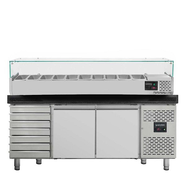 Table réfrigérante à pizza Vaiotec EASYLINE 800 / 2 portes et 7 tiroirs "noir" avec accessoire de refroidissement GN1/4, 11269