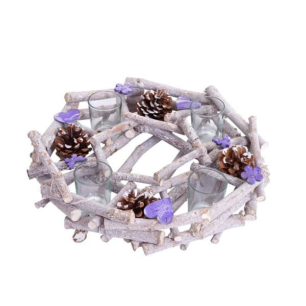 Couronne de l'Avent Mendler ronde avec photophores, décoration de Noël Arrangement de l'Avent, bois Ø 30cm violet-gris, 51914