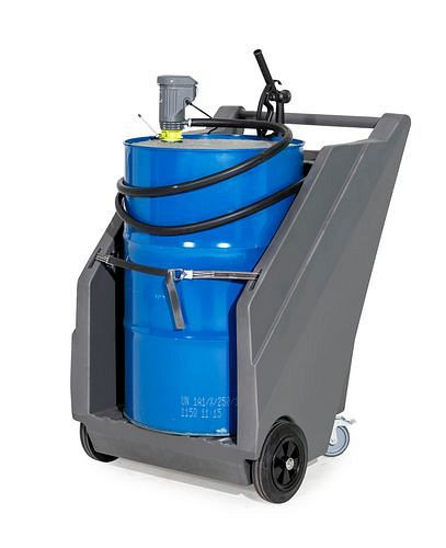 Système de pompe mobile DENIOS pour diesel, chariot à fût en PE et pompe à fût électrique type HP, 271-344