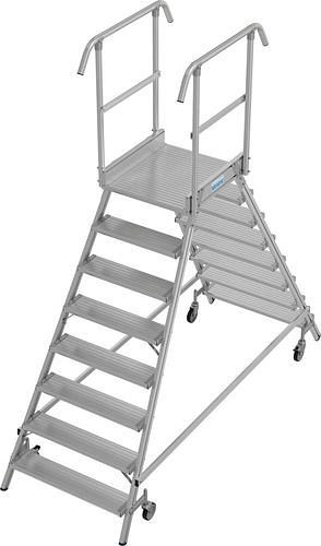 Échelle à plateforme Krause en aluminium, mobile, 2 x 7 marches, grimpable des deux côtés, conformément à EN 131-7, 312174