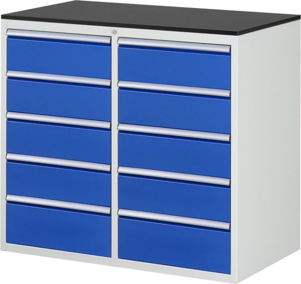 Armoire à tiroirs RAU série 7000, L1145xP650xH1030mm, gauche : 4xH180, H210mm, droite : 4xH180, H210mm, plan de travail mélaminé résineux, 03-LL7.5.5AM.11